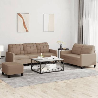 Set de canapele cu perne, 3 piese, cappuccino, piele ecologică GartenMobel Dekor