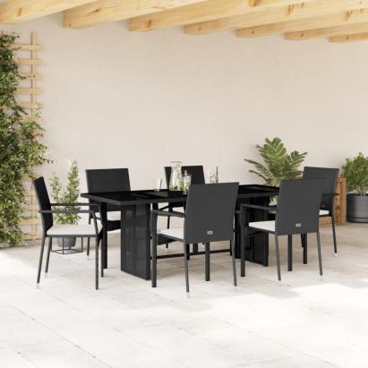 Set mobilier de grădină cu perne, 7 piese, negru, poliratan GartenMobel Dekor