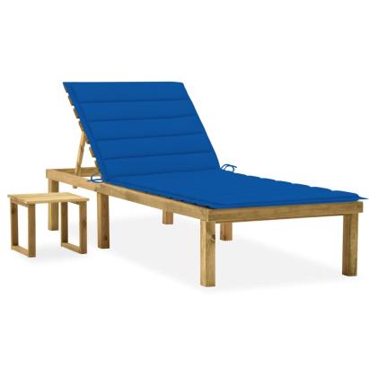 Șezlong de grădină cu masă și pernă, lemn de pin tratat GartenMobel Dekor
