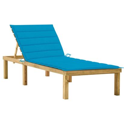 Șezlong cu pernă albastră, lemn de pin tratat GartenMobel Dekor