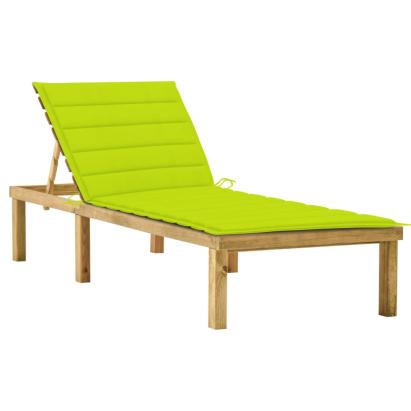 Șezlong cu pernă verde aprins, lemn de pin tratat GartenMobel Dekor