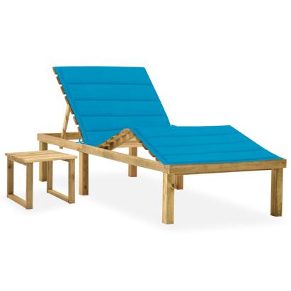Șezlong de grădină cu masă și pernă, lemn de pin tratat GartenMobel Dekor