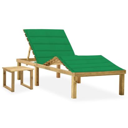 Șezlong de grădină cu masă și pernă, lemn de pin tratat GartenMobel Dekor