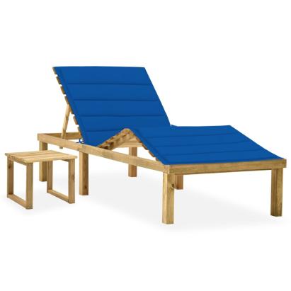 Șezlong de grădină cu masă și pernă, lemn de pin tratat GartenMobel Dekor