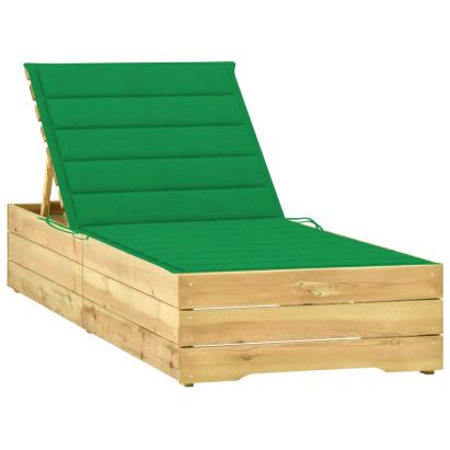 Șezlong cu pernă verde, lemn de pin tratat GartenMobel Dekor