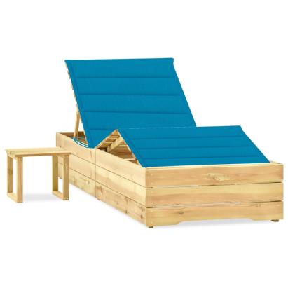 Șezlong de grădină cu masă și pernă, lemn de pin tratat GartenMobel Dekor