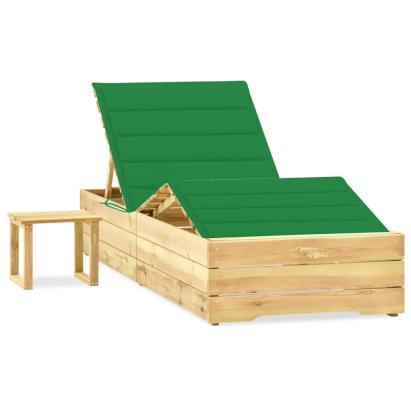 Șezlong de grădină cu masă și pernă, lemn de pin tratat GartenMobel Dekor