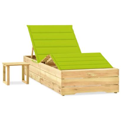 Șezlong de grădină cu masă și pernă, lemn de pin tratat GartenMobel Dekor