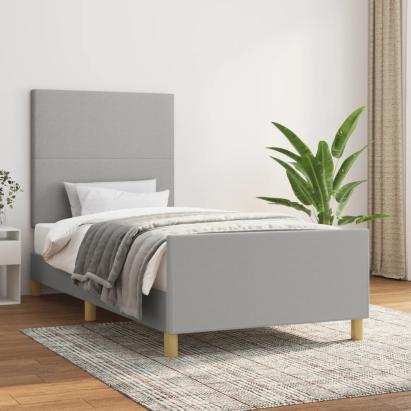 Cadru de pat cu tăblie, gri deschis, 90x190 cm, textil GartenMobel Dekor