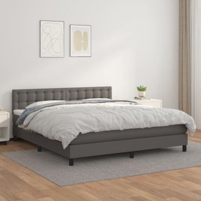 Pat box spring cu saltea, gri, 180x200 cm, piele ecologică GartenMobel Dekor