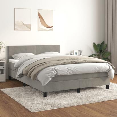 Pat box spring cu saltea, gri deschis, 140x200 cm, catifea GartenMobel Dekor