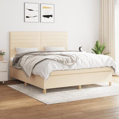 Pat box spring cu saltea, crem, 160x200 cm, material textil GartenMobel Dekor