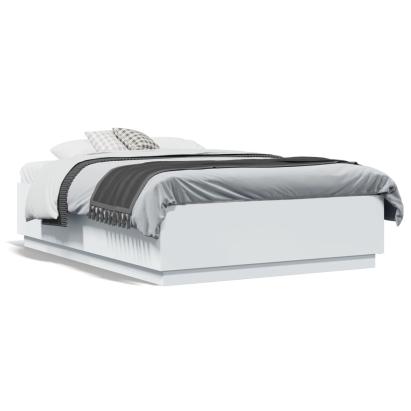 Cadru de pat cu lumini LED, alb, 135x190 cm, lemn prelucrat GartenMobel Dekor