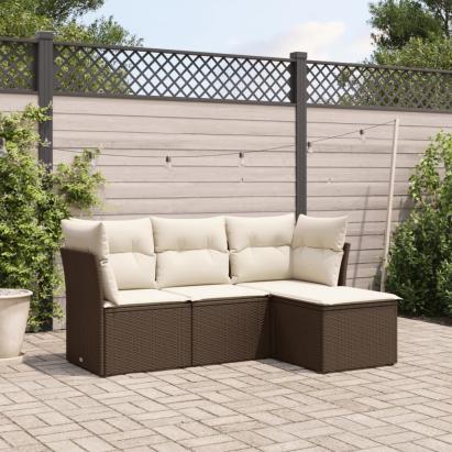 Set canapele de grădină, 4 piese, cu perne, maro poliratan maro GartenMobel Dekor