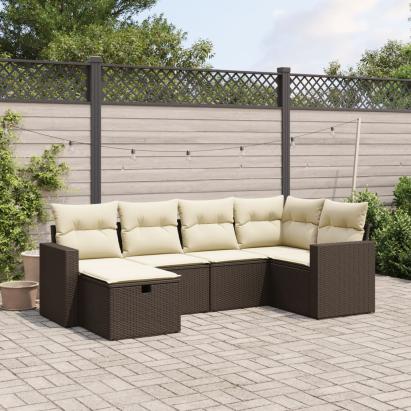 Set canapele de grădină cu perne, 6 piese, maro, poliratan GartenMobel Dekor