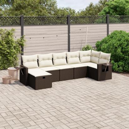 Set canapele de grădină cu perne, 7 piese, maro, poliratan GartenMobel Dekor