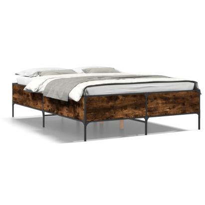 Cadru de pat, stejar afumat 135x190 cm lemn prelucrat și metal GartenMobel Dekor
