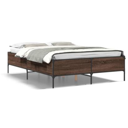 Cadru de pat, stejar maro, 135x190 cm, lemn prelucrat și metal GartenMobel Dekor