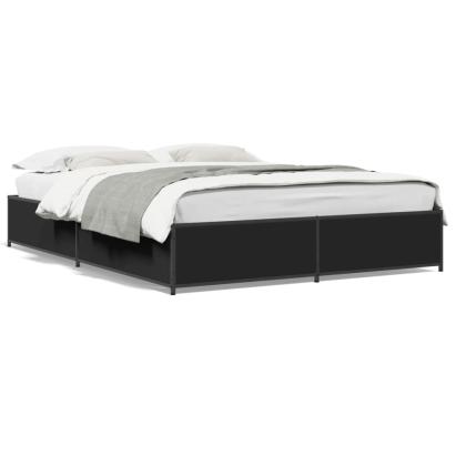 Cadru de pat, negru, 140x190 cm, lemn prelucrat și metal GartenMobel Dekor