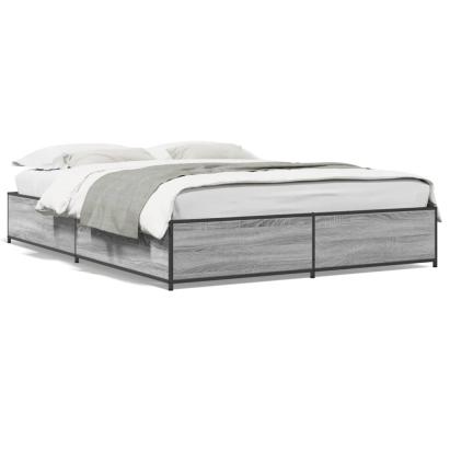 Cadru de pat, gri sonoma, 140x190 cm, lemn prelucrat și metal GartenMobel Dekor