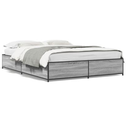 Cadru de pat, gri sonoma, 135x190 cm, lemn prelucrat și metal GartenMobel Dekor