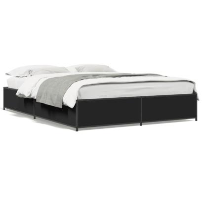Cadru de pat, negru, 120x190 cm, lemn prelucrat și metal GartenMobel Dekor