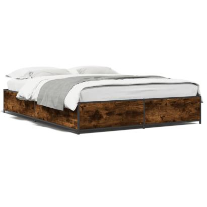 Cadru de pat, stejar afumat 120x190 cm lemn prelucrat și metal GartenMobel Dekor