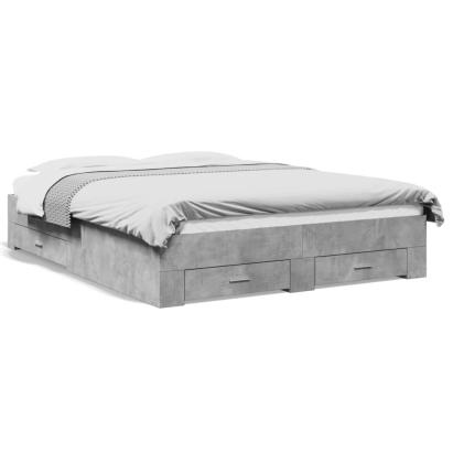 Cadru de pat cu sertare, gri beton, 160x200 cm, lemn prelucrat GartenMobel Dekor