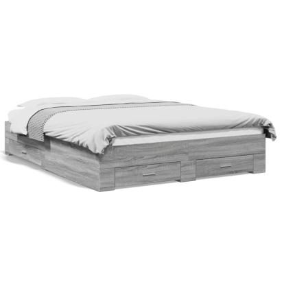 Cadru de pat cu sertare, gri sonoma, 160x200 cm lemn prelucrat GartenMobel Dekor
