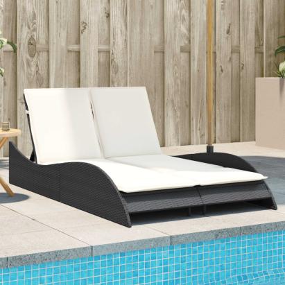 Șezlong cu perne, negru, 114x205x73 cm, poliratan GartenMobel Dekor