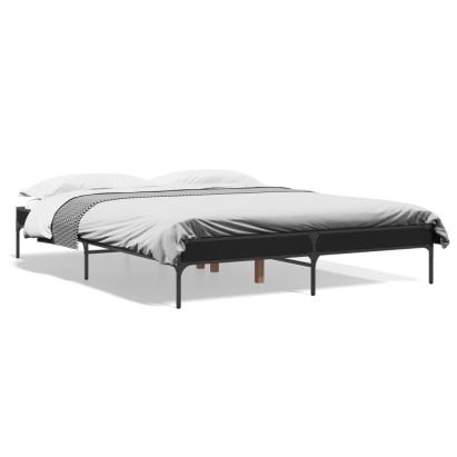 Cadru de pat, negru, 150x200 cm, lemn prelucrat și metal GartenMobel Dekor