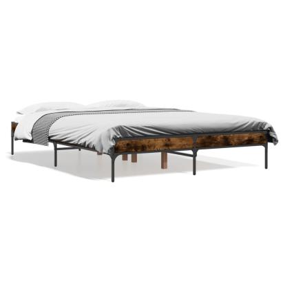 Cadru de pat, stejar afumat 135x190 cm lemn prelucrat și metal GartenMobel Dekor
