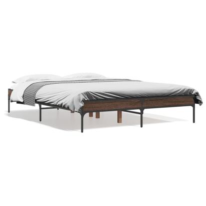 Cadru de pat, stejar maro, 135x190 cm, lemn prelucrat și metal GartenMobel Dekor
