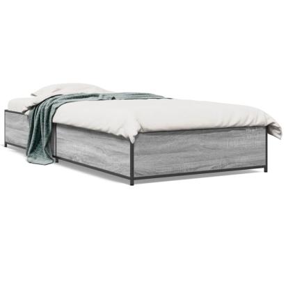 Cadru de pat, gri sonoma, 75x190 cm, lemn prelucrat și metal GartenMobel Dekor