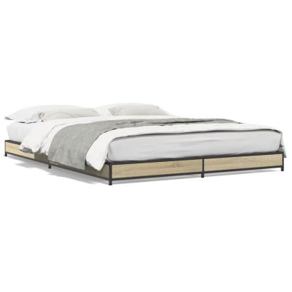 Cadru de pat, stejar sonoma, 135x190cm, lemn prelucrat și metal GartenMobel Dekor