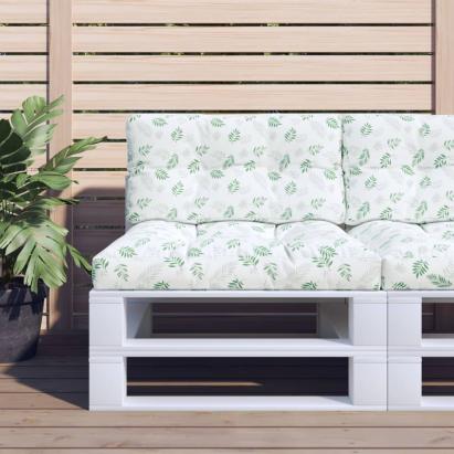 Perne de paleți, 2 buc., model cu frunze, textil GartenMobel Dekor
