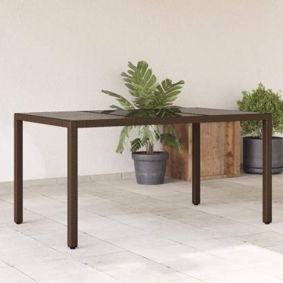 Masă de grădină cu blat din sticlă maro 150x90x75 cm, poliratan GartenMobel Dekor
