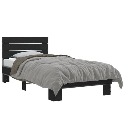 Cadru de pat, negru, 75x190 cm, lemn prelucrat și metal GartenMobel Dekor