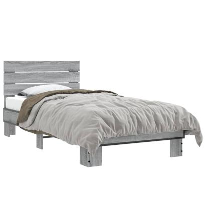 Cadru de pat, gri sonoma, 75x190 cm, lemn prelucrat și metal GartenMobel Dekor