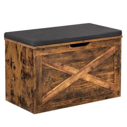 Banca pentru dormitor/hol cu spatiu de depozitare, Artool, model lada, pal, maro rustic si negru, 76x40x48 cm GartenVIP DiyLine