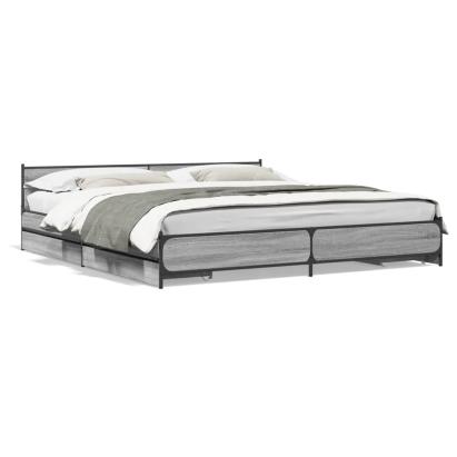 Cadru de pat cu sertare gri sonoma 200x200 cm lemn prelucrat GartenMobel Dekor