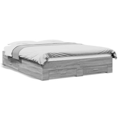 Cadru de pat cu sertare gri sonoma 140x200 cm lemn prelucrat GartenMobel Dekor