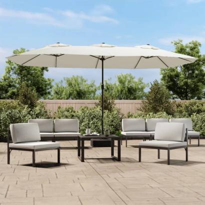 Umbrelă de soare cu două capete cu LED, alb nisipiu, 449x245 cm GartenMobel Dekor