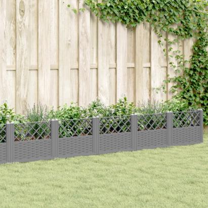 Jardinieră grădină cu țăruși gri deschis 363,5x43,5x43,5 cm, PP GartenMobel Dekor