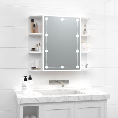 Dulap cu oglindă și LED, alb extralucios, 70x16,5x60 cm GartenMobel Dekor