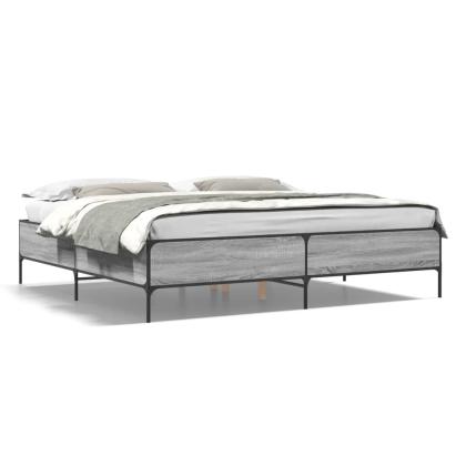 Cadru de pat, gri sonoma, 200x200 cm, lemn prelucrat și metal GartenMobel Dekor