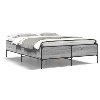 Cadru de pat, gri sonoma, 160x200 cm, lemn prelucrat și metal GartenMobel Dekor