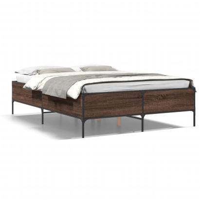 Cadru de pat, stejar maro, 140x190 cm, lemn prelucrat și metal GartenMobel Dekor