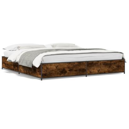 Cadru de pat, stejar fumuriu 200x200 cm lemn prelucrat și metal GartenMobel Dekor