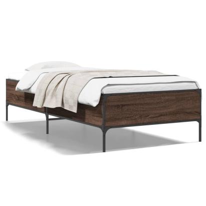 Cadru de pat, stejar maro, 100x200 cm, lemn prelucrat și metal GartenMobel Dekor